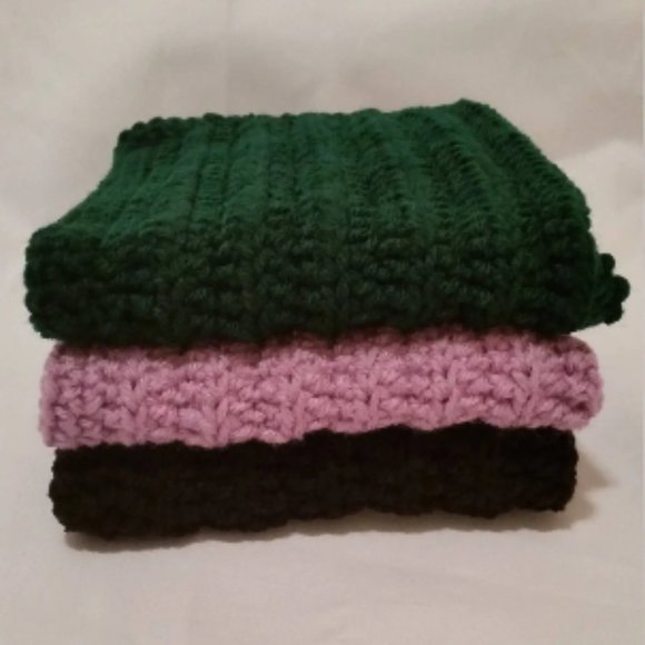 Crochet Hunter Green Three Piece Wash Cloth Set/New - Picture 1 of 5